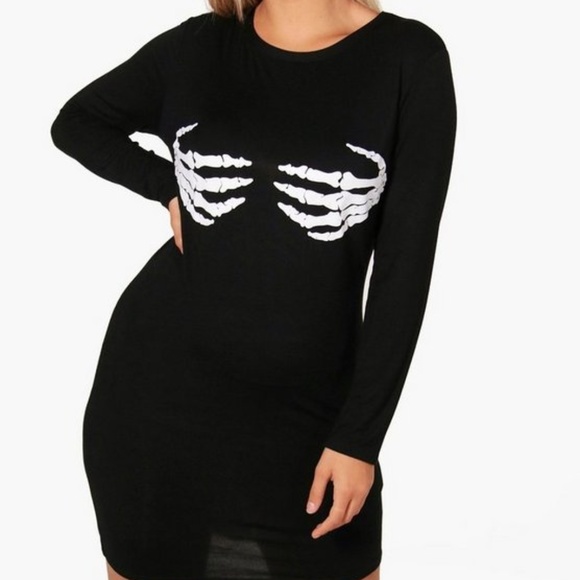 Boohoo Plus Dresses & Skirts - Plus Skeleton Hand Halloween Bodycon Dress